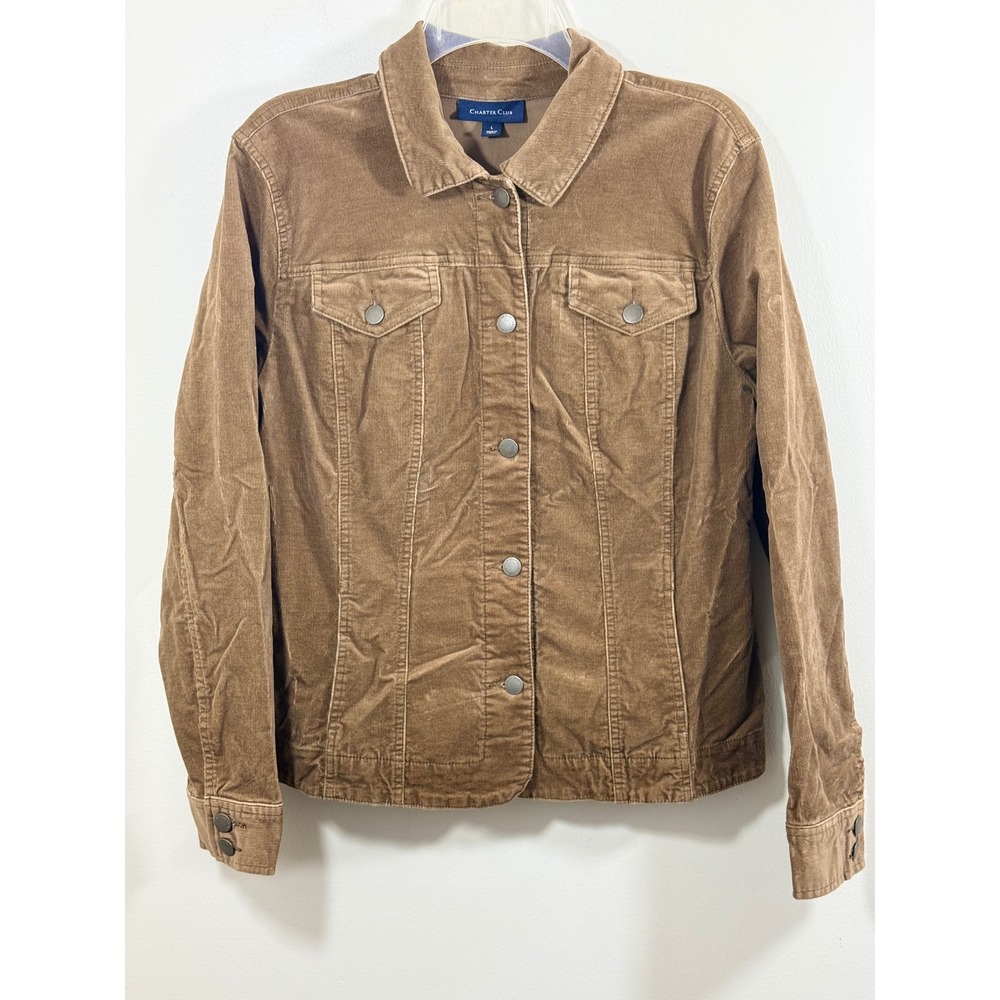 Charter Club Women's L Brown Corduroy Trucker Jacket Western Fall Boho
